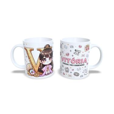 Imagem de Caneca de Cerâmica Personalizada Amanda, Tema Dorama, Branca com Ilustração Kawaii, 325ml (v)
