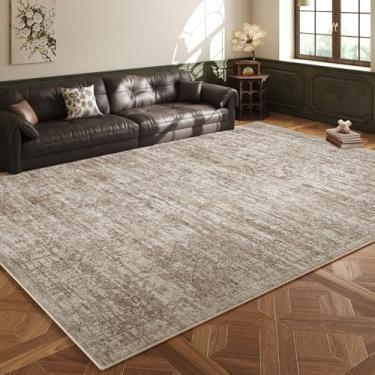 Imagem de BUDISI Tapete de área 12 x 18 cm lavável na máquina bege vintage tradicional capa de chão dobrável fino estilo retrô interior envelhecido tapete antiderrapante quarto sala de estar penteadeira