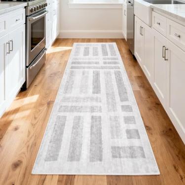 Imagem de EcoNest Tapetes laváveis, tapete macio de 6 x 1,8 m para sala de estar e quarto, vintage, listrado, resistente a manchas, com suporte antiderrapante, geométrico, quadriculado, dobrável, para decoração