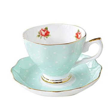 Imagem de Conjunto de xícaras de chá conjuntos de chá para mulheres conjuntos de chá para adultos osso fino China xícara de café e pires e colher, design de moda engraçado, xícara de café expresso, caneca de