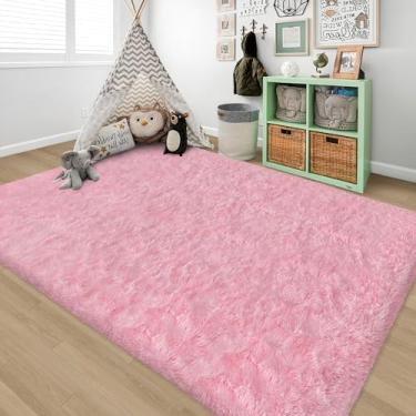 Imagem de ZJYeRug Tapete felpudo fofo de 1,5 x 2,4 m para quarto de menina, tapete rosa espesso ultra macio para sala de estar, tapetes felpudos, felpudos, para adolescentes, dormitório, berçário, decoração de