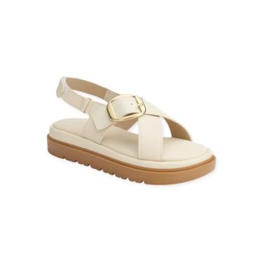 Imagem de Sandália Papete Feminina Flatform Fivela Dourada Confortável Estilosa (Off White, BR, Adulto, Numérico, 38)