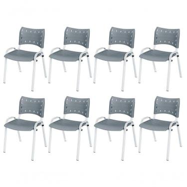 Imagem de Cadeira Iso Base Branco Igreja, Escola, Escritório - Cinza Kit 8 Peças