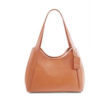 Imagem de cotika Bolsa Hobo para mulheres, bolsa de couro vegano para mulheres, bolsas de ombro elegantes, bolsa feminina média, Marrom