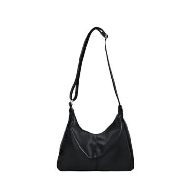 Imagem de Hobo Bolsas femininas de couro vegano, bolsas de ombro para mulheres, bolsa transversal despojada com alça ajustável, Preto, Bolsa Hobo de couro vegano, bolsa de ombro despojada, bolsas de outono e