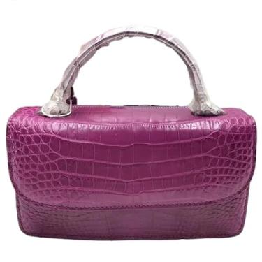 Imagem de Bolsa feminina autêntica de crocodilo com pele de barriga chique e couro de jacaré genuíno, bolsa de ombro cruzada, Ameixa, 22cm(Length) x 12cm(Height) x 8cm(Deep)