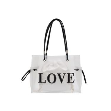 Imagem de SMALLBLUER Bolsa feminina transparente de gelatina bolsa de ombro com letras de grande capacidade, Branco, One Size