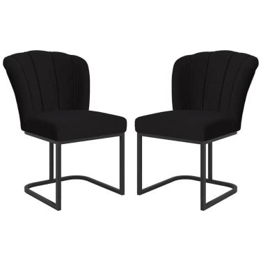 Imagem de Kit 2 Cadeiras Poltrona Flor Pés Metal Preto Mesa Quarto Cozinha Preto