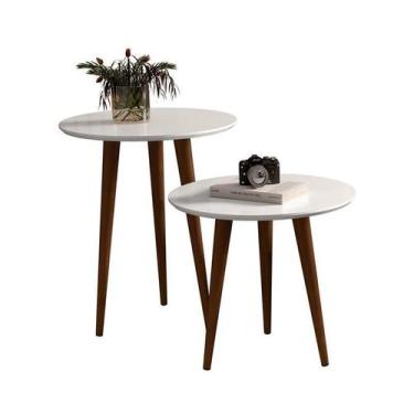 Imagem de Kit 2 Mesas Lateral E Apoio Redonda Retrô Pés Palito Branco - Comprar 