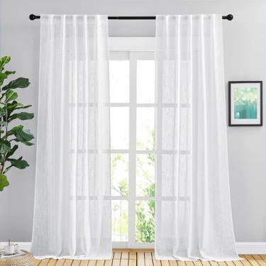Imagem de Cortinas NICETOWN, linho branco, transparente, 229 cm de comprimento, 