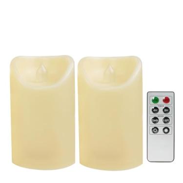 Imagem de CANDLE CHOICE Velas sem chamas operadas por bateria ao ar livre com temporizador remoto, à prova d'água, luzes de pilar de LED elétricas de plástico cintilante para lanterna, pátio, jardim, decorações