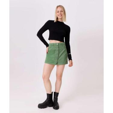 Imagem de Saia Feminina Sarja Botões Marisa-15076, 40, Verde