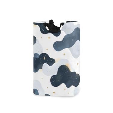 Imagem de Blueangle Cesto de lavanderia dobrável para nuvens e estrelas com alças – Saco de cesto de roupa dobrável à prova d'água | Solução de armazenamento de roupas que economiza espaço para dormitório