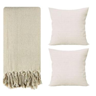 Imagem de Manta Para Sofá Gigante Creme + Capas de Almofada Bege - Genérico