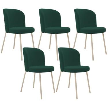 Imagem de Kit 05 Cadeiras para Sala de Jantar Cozinha Estofada Gavi Arena L02 Suede Verde Musgo - Lyam Decor