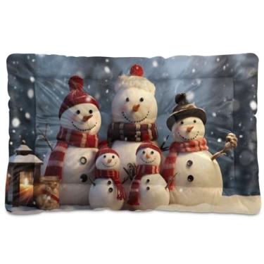 Imagem de Blueangle Cama para cães pequenos com boneco de neve de Natal, ultramacia, confortável, retangular para animais de estimação, 61 x 45 cm (785)