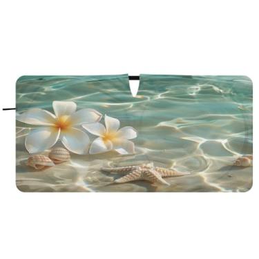 Imagem de Blueangle Belo para-sol para para-brisas de praia tropical - 157,5 cm x 81,3 cm dobrável para janela dianteira do carro bloqueia raios UV viseira de sol (675)