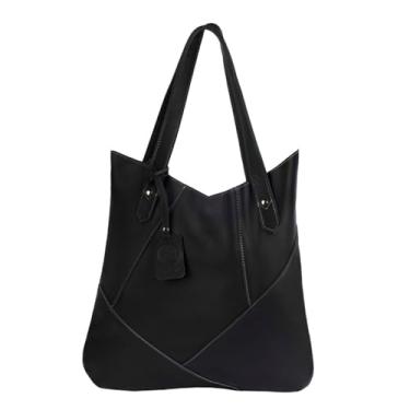 Imagem de Bolsa de Ombro em Couro Legítimo Bovino, Preta, 34x35x7cm, Design Minimalista, Compartimento Único, 8L de Capacidade, Fecho em Zíper