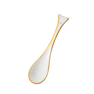 Imagem de Concha de sopa Colher de peixe 6,7 polegadas, talheres cerâmica para sopa, mingau, sobremesa, arroz, 2 peças(Yellow)