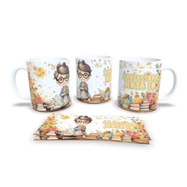 Imagem de Caneca de Cerâmica 325ml Dia dos Professores, Design Floral com Ilustração, Presente para Professora (14104)