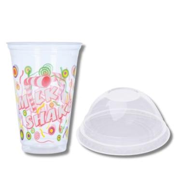 Imagem de Kit Copo para Milk Shake 330ml + Tampa Bolha Sem Furo 275ml e 330ml | 100 Copos + 100 Tampas