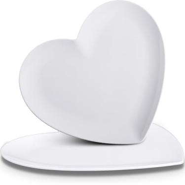 Imagem de FillTouch 2 peças, pratos de melamina em forma de coração, 24 cm, pratos de jantar de coração para dia dos namorados, aniversários, chás de panela, chás de bebê (branco)