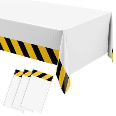 Imagem de Remagr 3 Pcs Construction Birthday Party Tablecloth 51 x 71 Inch Road Table Runner Dump Truck Birthday Table Covers for Kids Boys Racing Party Decorations (White)