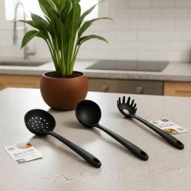 Imagem de Kit 3 Utensílios Silicone Concha Pegador Massas Escumadeira para feijã