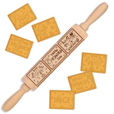 Imagem de Rolo de massa engraçado de Natal em relevo para assar, rolo de massa de madeira para assar biscoitos, torta de pizza, presentes fofos de Natal para padeiros, suprimentos de festa de Natal essenciais