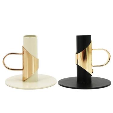 Imagem de Castiçal de ferro preto e branco base de vela de restaurante retrô suporte de castiçal de metal, 14, h