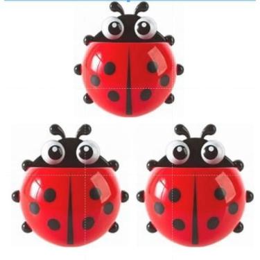 Imagem de Porta Escova de Dentes e Creme Dental Joaninha Vermelho – Suporte Infantil com Ventosas para Azulejo e Porcelanato(3 PEÇAS)