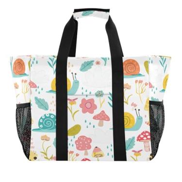 Imagem de Wassud Tulipas fofas caracóis reutilizáveis bolsa grande bolsa de lona impermeável organizador para praia, piquenique, lavanderia, viagem