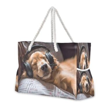 Imagem de Wassud Bolsa de praia para cães ouvindo música grande bolsa de praia para mulheres, impermeável, à prova de areia, bolsa de viagem com zíper e bolso, piscina, academia, acampamento