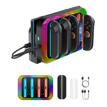 Imagem de CHARM FOCUS Charging Dock for 2025 Nintendo Switch 2 JoyCon, 4-Port Magnetic Controller Fast Charger Stand, 9 RGB Lighting Modes & LED Indicators, for Switch 2 Joy Con Accessories, 2 Charging Cables