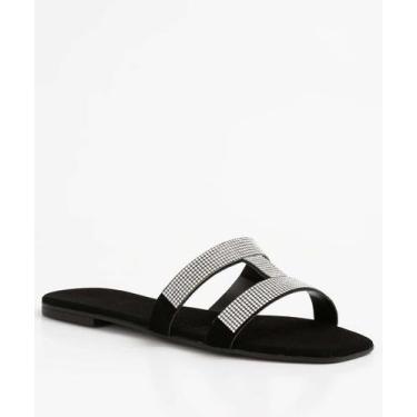 Imagem de Rasteirinha Feminina Tiras Strass Marisa-91897, 37, Preto