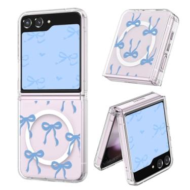 Imagem de UEEBAI Capa magnética para Samsung Galaxy Z Flip 5/6 5G, capa de arco compatível com MagSafe, fita fina transparente sem fio, capa protetora antiamarelamento à prova de choque para mulheres e meninas