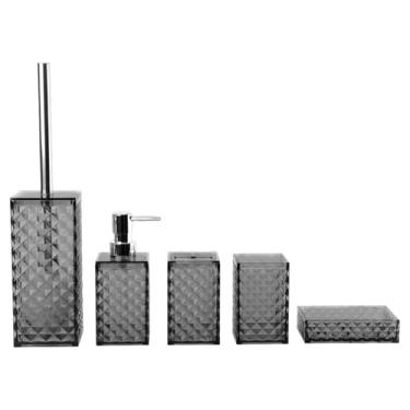 Imagem de FytStycale Conjunto de 5 peças de acessórios para banheiro, incluindo saboneteira, porta-escova de dentes e porta-sabonete líquido. Design moderno, prático e, Cinza