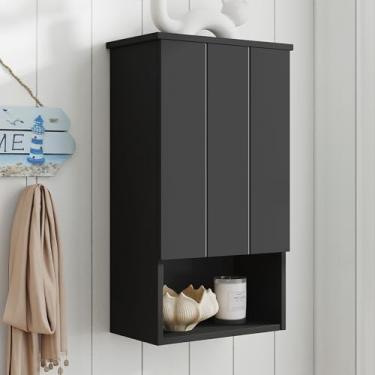 Imagem de VANIRROR Armário de parede de banheiro com porta única, dobradiças de fechamento suave, armário de remédios de madeira de 38 x 68 cm para cozinha pequena, lavanderia, entrada, construção de MDF