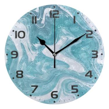 Imagem de JUZIHAI Relógio de parede com padrão de mármore, silencioso, redondo, sem tique-taque, operado por bateria, fácil de ler, relógio decorativo de parede para casa, cozinha, sala de estar, quarto