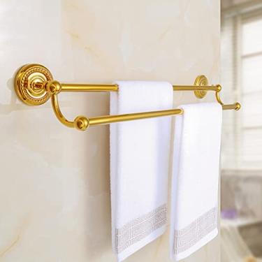 Imagem de uhyOHF Toalheiro para banheiro, suporte de toalha de mão dourado estilo europeu de cobre, toalheiro de banho retrô, suporte de pingente de banheiro barra de toalha de banheiro (haste dupla-A