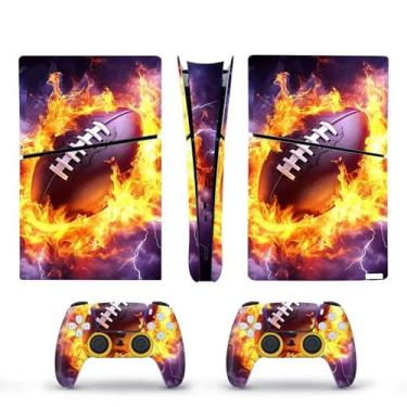 Imagem de Película de controle de console PS5 para design fino de futebol de fogo gelo decalque de vinil removível à prova d'água antiarranhões capa completa para PS5 adesivos com 2 adesivos de controle