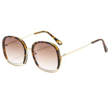 Imagem de HCHES Óculos de Sol Femininos Redondos e Modernos com Armação Grande, Casuais e para Uso Externo, Proteção UV400 (Demi Double Tea)