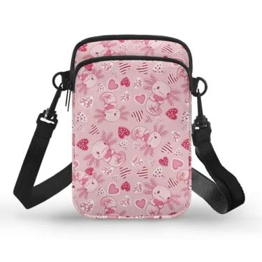 Imagem de CLOHOMIN Bolsa transversal para celular, mini bolsa tiracolo feminina e masculina com bolsos com zíper, Coração axolote rosa
