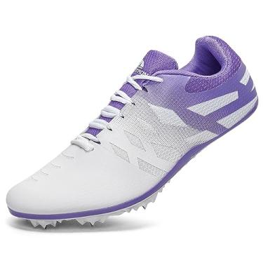 Imagem de Novo tênis de corrida masculino feminino infantil meninos meninas 8 spikes 100-400 metros tênis esportivo profissional Sprint, Branco, roxo, 35