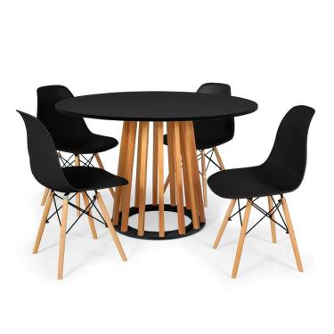 Imagem de Conjunto Mesa De Jantar Talia Amadeirada Preta 120cm Com 4 Cadeiras Eames Eiffel - Preto
