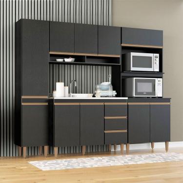 Imagem de Cozinha Compacta Torre Quente Balcão Pia 4pçs Menu Móveis Preto