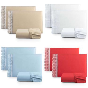 Imagem de Kit Jogo De Cama Lençol Lese King 3 Peças Com 4 Un. Cores 1 - 100% Algodão