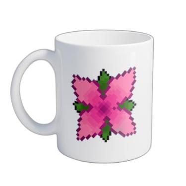 Imagem de Caneca Xícara de Café Porcelana 300ml Com Desenho Floral Rosa Estilo Pixel Art