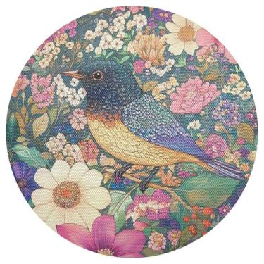 Imagem de Jogo americano colorido com flores de pássaro, 38 cm, conjunto de 1 jogo americano de PVC, resistente ao calor, jogo americano ao ar livre