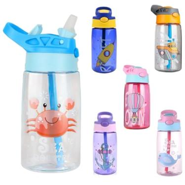 Imagem de Garrafa Infantil Antivazamento 480ml com Canudo Retratil Garrafinha Infantil Escolar Resistente (Azul Caranguejo)